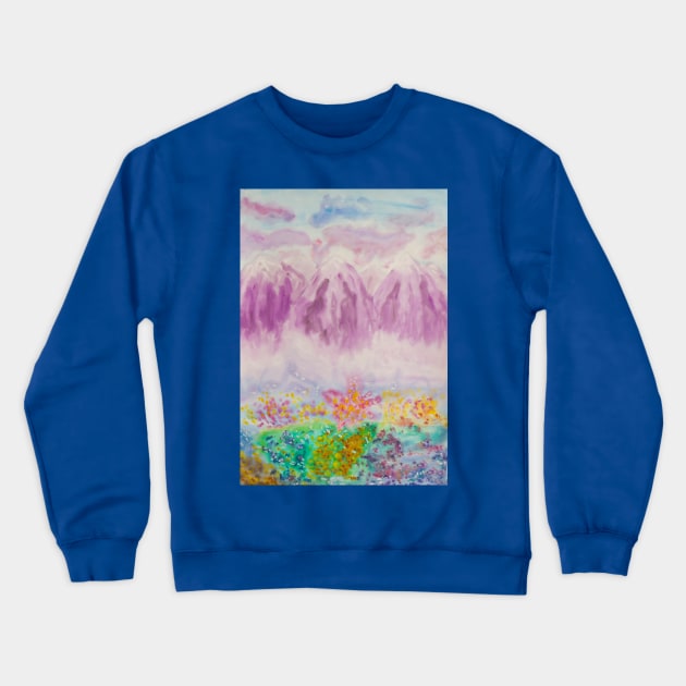 Purple hills with flowers Crewneck Sweatshirt by IrinaAfonskaya